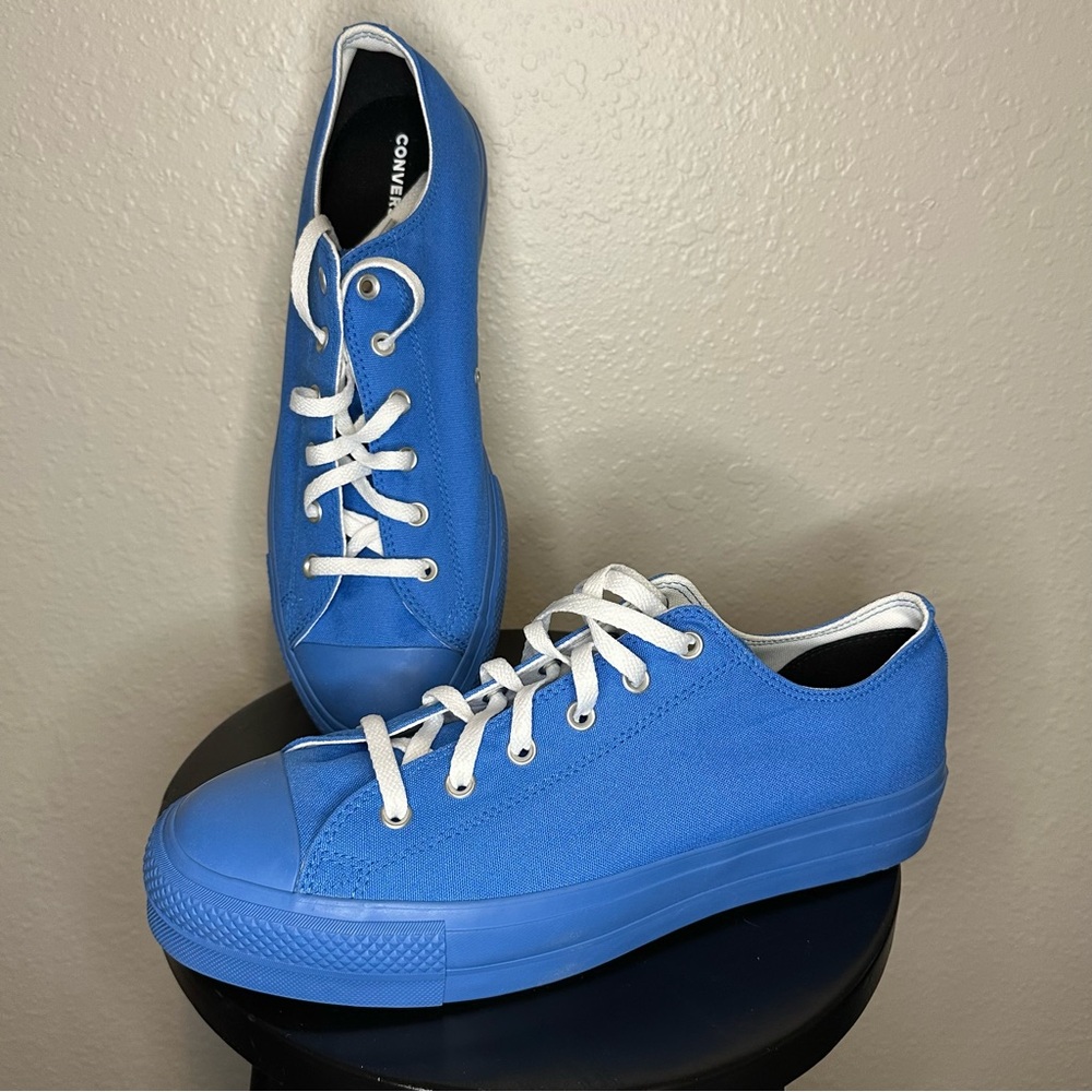 Custom Blue Low-Top Platform Sneakers, Size 14